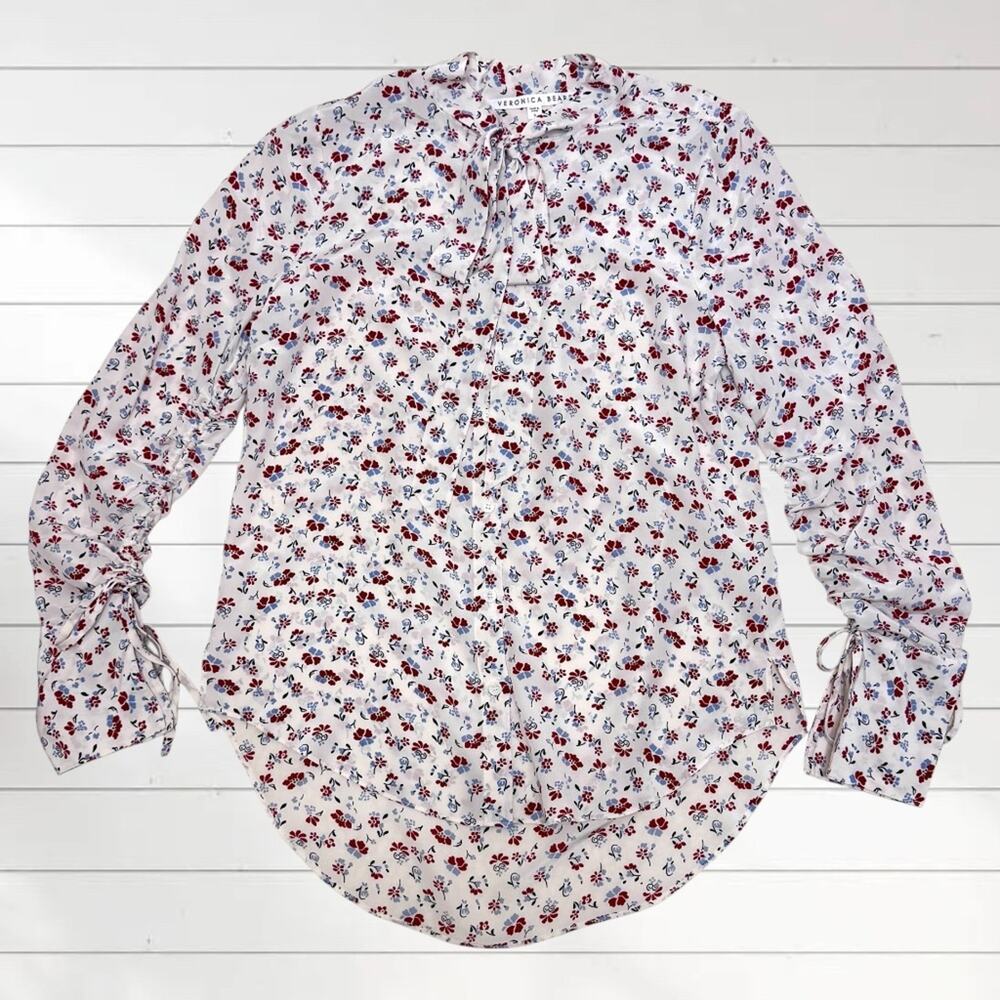 Veronica Beard 100% Silk Blouse Sash Tie Floral Flowers Boho Career Top 6 M